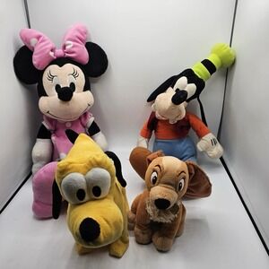 Disney Stuffed Plush Minnie, Lady, Pluto & Goofy- Pluto Does Have A Spot 4‎ Batt